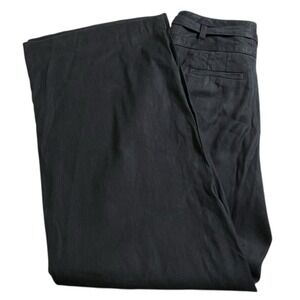 Anthropologie Womens 6 Black‎ Linen Blend Wide Leg High Rise Belted Pants